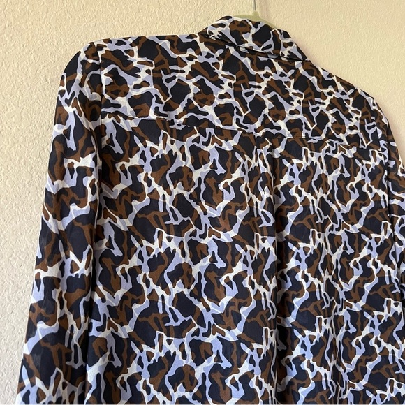 Theory Women's Navy Blue Brown Printed Silk-chiffon Shirt, size S - Picture 11 of 16